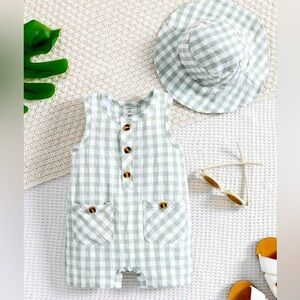 NWOT- Baby(unisex) Gingham print romper